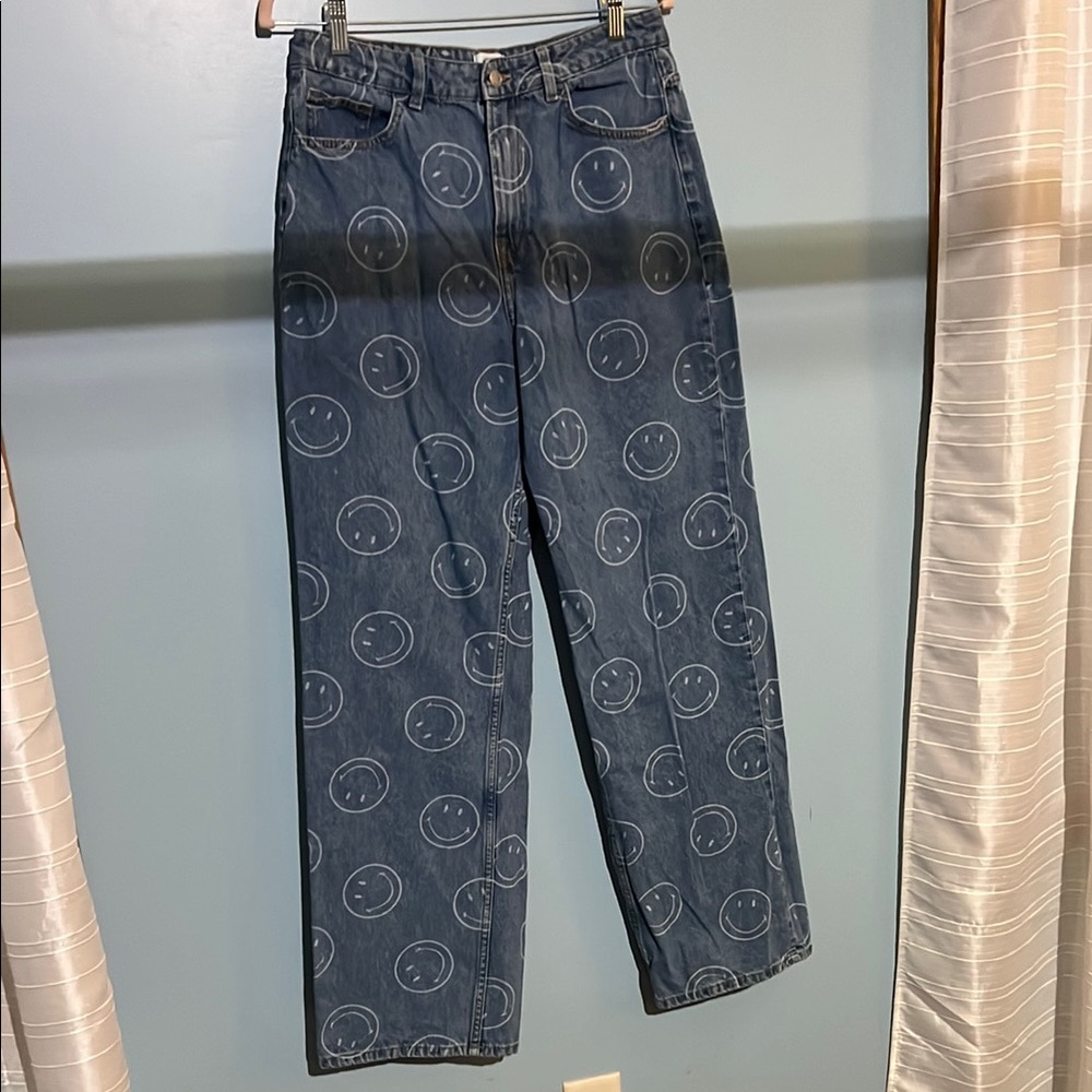 Blue Jeans with Smiley Face Pattern
